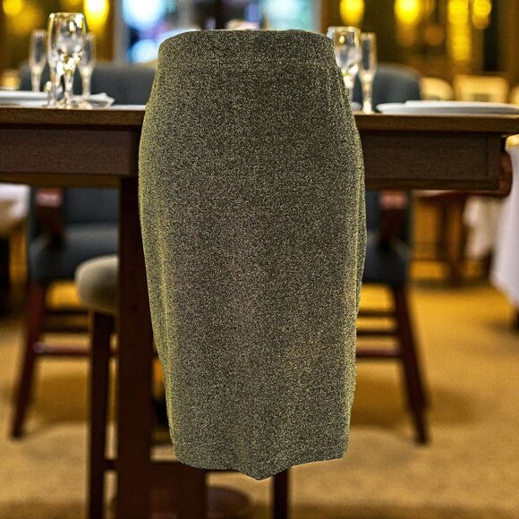 Michael Kors Gold Glitter Pencil Skirt XL Metallic Holiday Party Glam - Picture 1 of 9